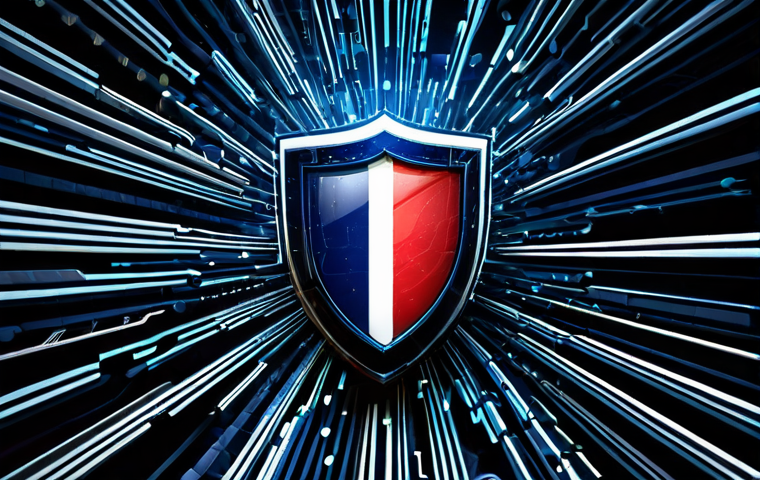 Cybersecurity Fortress**
"A modern, abstract representation of a digital fortress, featuring interconnected nodes and flowing data streams, with subtle French flag colors integrated into the network. A symbolic shield protects the network from incoming cyber threats visualized as abstract, dark code patterns. The overall scene is bright and conveys a sense of security and technological advancement. fully clothed, appropriate content, safe for work, professional, perfect anatomy, natural proportions, high quality"
**