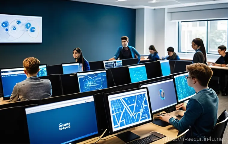 정보보안학 학위 취득 - **Prompt 1: Aspiring Cybersecurity Students in a Modern Classroom**
"A vibrant and diverse group...