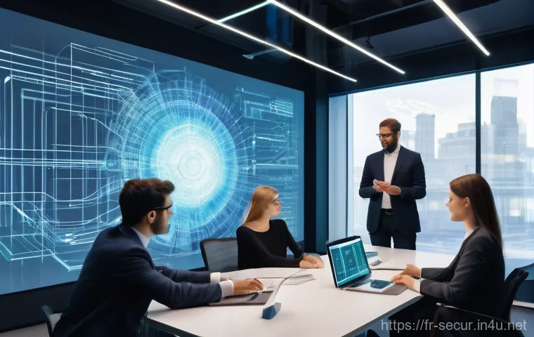 정보보안학 GDPR 컴플라이언스 - **Prompt:** A futuristic, sleek European office environment, possibly with French architectural hint...