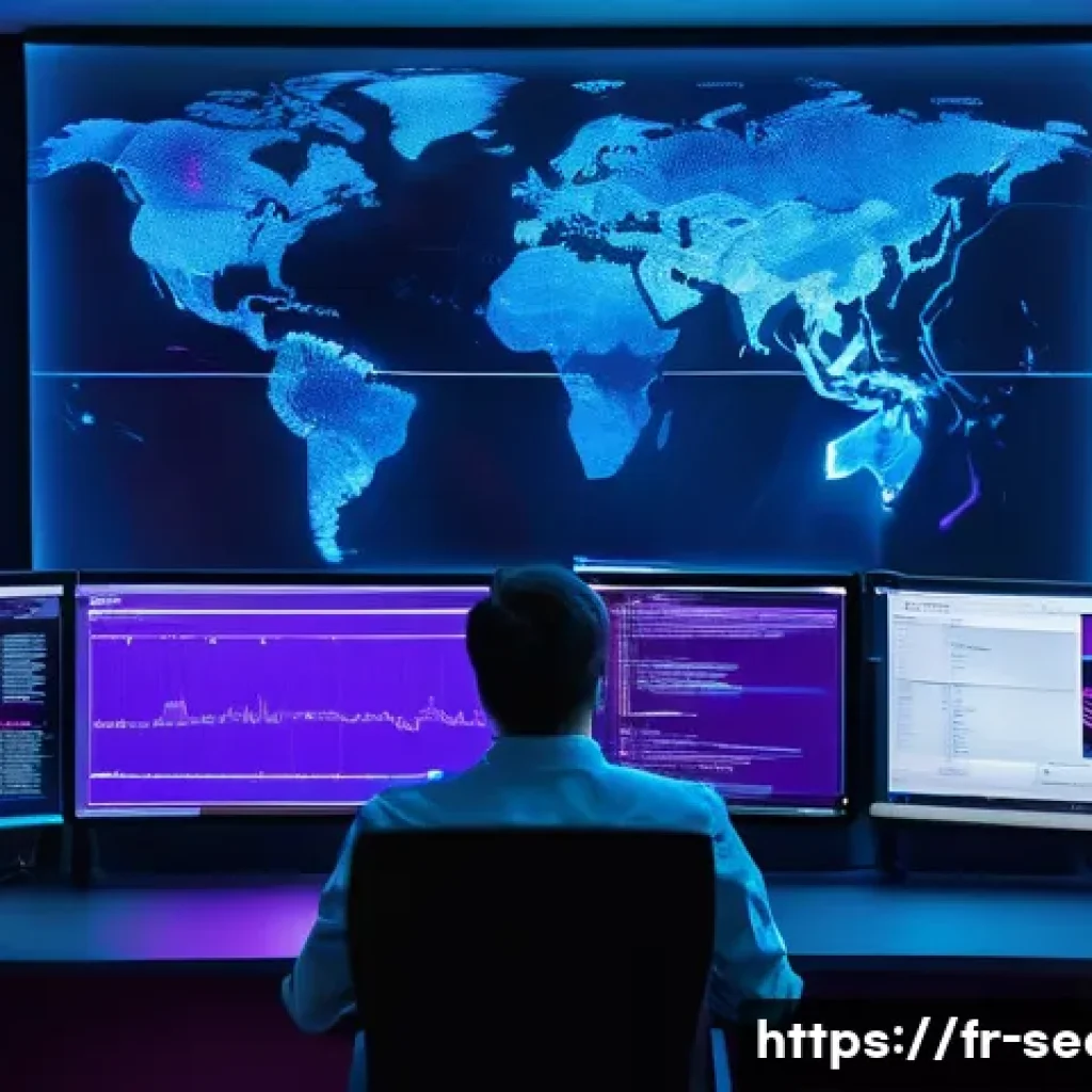 정보보안학 디지털 포렌식 - A modern cybersecurity operations center in Paris, featuring diverse professionals monitoring multip...