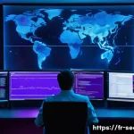 정보보안학 디지털 포렌식 - A modern cybersecurity operations center in Paris, featuring diverse professionals monitoring multip...