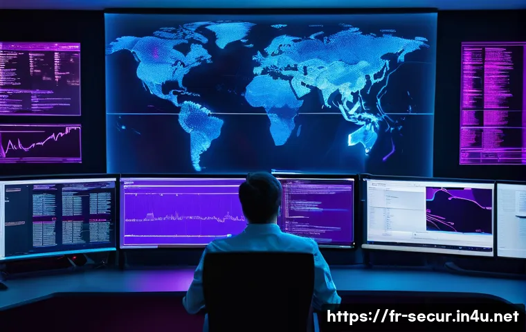 정보보안학 디지털 포렌식 - A modern cybersecurity operations center in Paris, featuring diverse professionals monitoring multip...