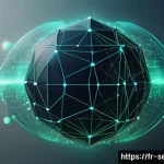 정보보안학 블록체인 기술 - A futuristic digital network visualization showcasing a decentralized blockchain system protecting s...