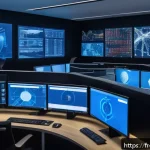 정보보안학 보안 취약점 관리 시스템 - A sophisticated cybersecurity operations center in Paris, featuring diverse professionals in busines...
