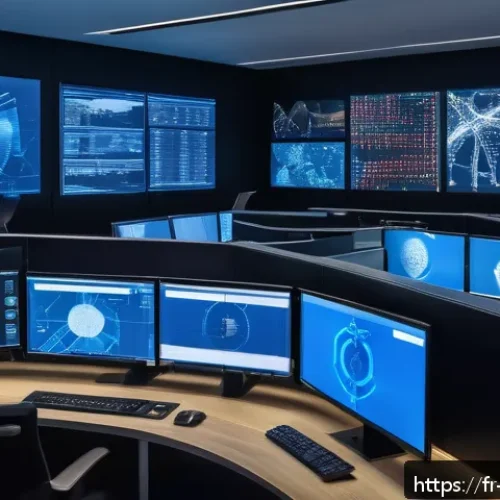 정보보안학 보안 취약점 관리 시스템 - A sophisticated cybersecurity operations center in Paris, featuring diverse professionals in busines...