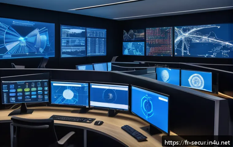 정보보안학 보안 취약점 관리 시스템 - A sophisticated cybersecurity operations center in Paris, featuring diverse professionals in busines...
