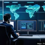 정보보안학 공격 표면 분석 - A detailed digital illustration of a modern office network security setup in a French corporate envi...