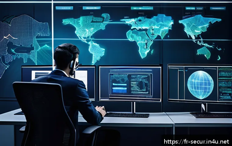 정보보안학 공격 표면 분석 - A detailed digital illustration of a modern office network security setup in a French corporate envi...